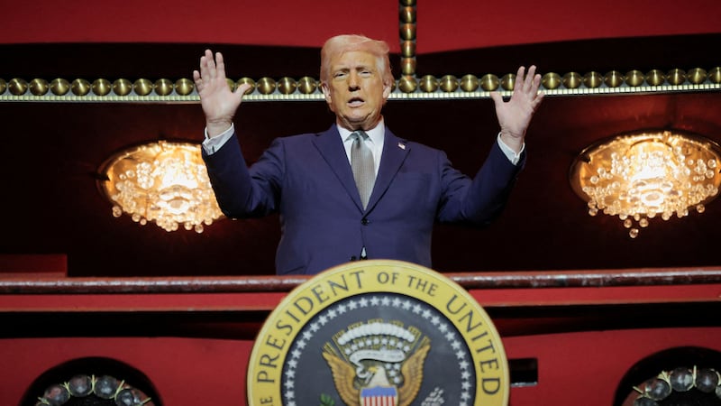 U.S. President Donald Trump gestures