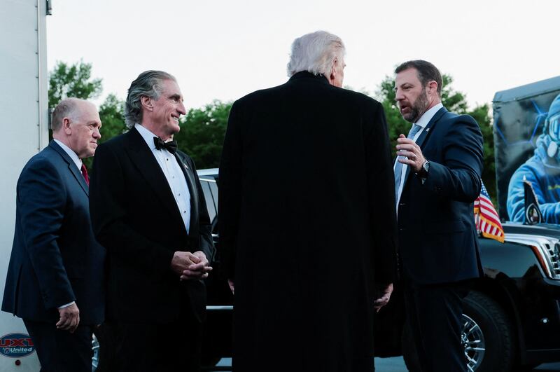 Trump was flanked by border czar Tom Homan, Interior Secretary Doug Burgum and DHS Secretary Markwayne Mullin during his visit.