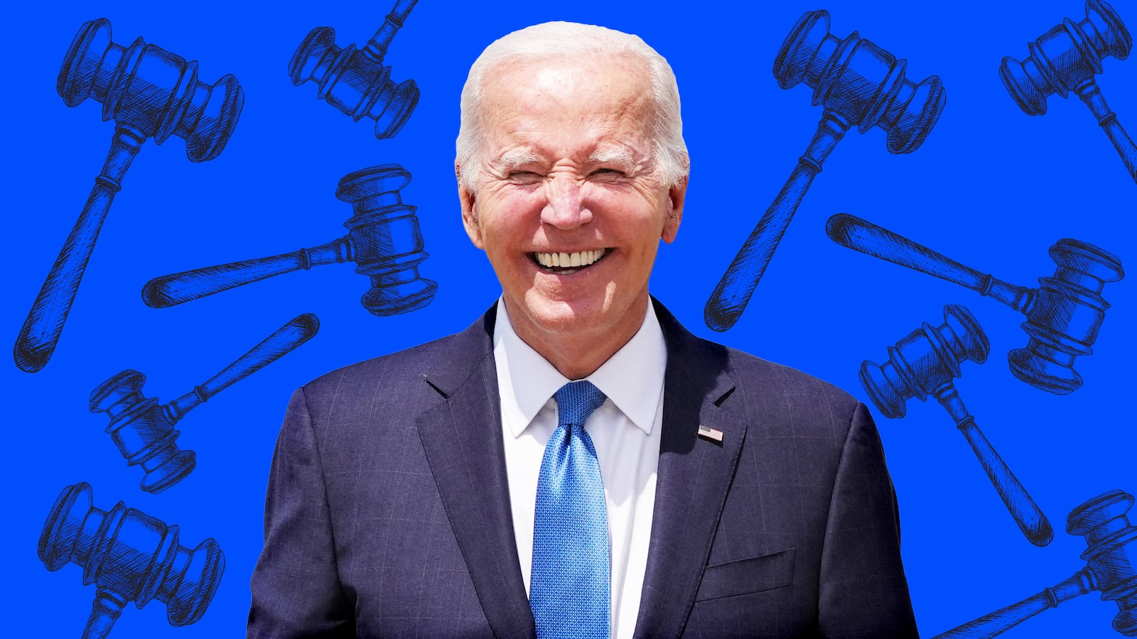 A photo illustration of President Joe Biden and judges gavels.