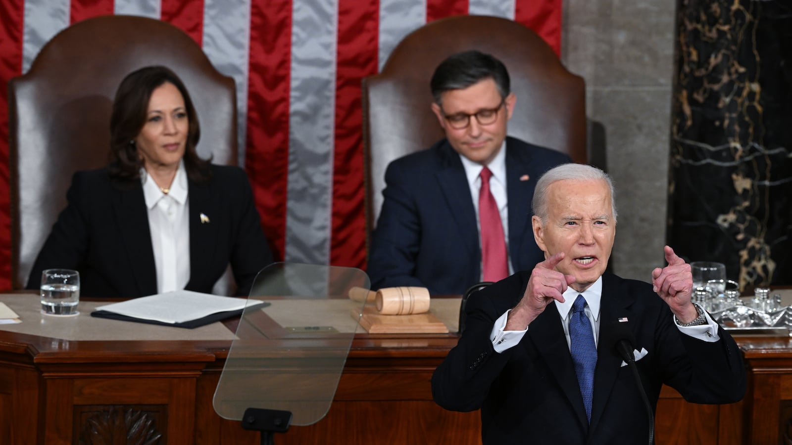 President Joe Biden speaks during the State of the Union at the United States Capitol on Thursday March 07, 2024 in Washington, DC.