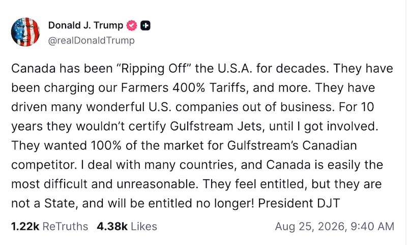 Trump goes on an anti-Canada posting spree.