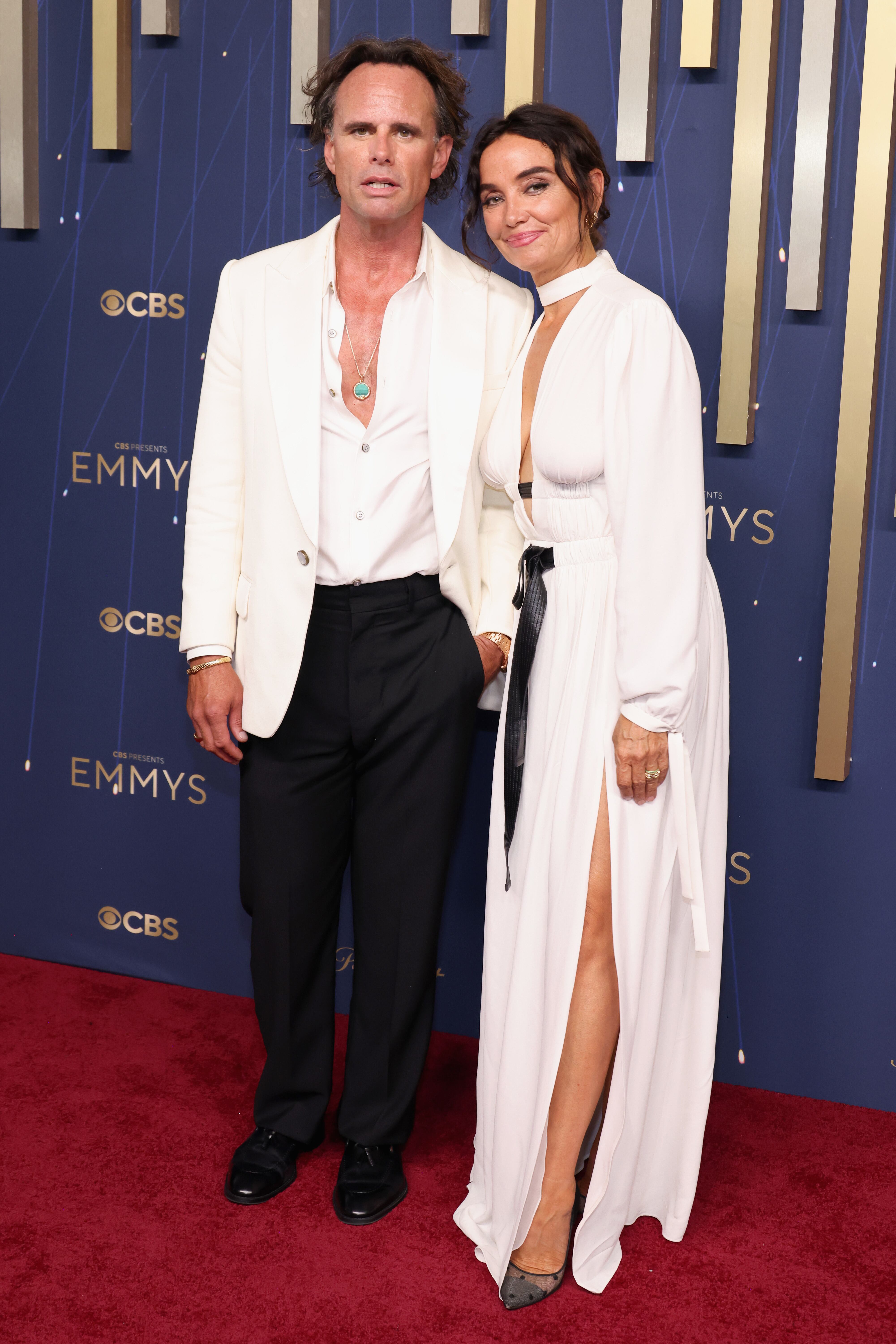 Actor Walton Goggins and writer and director Nadia Conners on the Emmys red carpet.