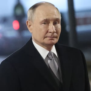 Russian President Vladimir Putin arrives to a wreath laying ceremony at the Victory Square, on November 25, 2025 in Bishkek, Kyrgyzstan.