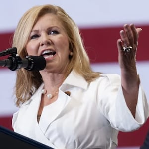 An image of Sen. Marsha Blackburn with President Trump is prominently displayed on her page as she runs for Tennessee governor.