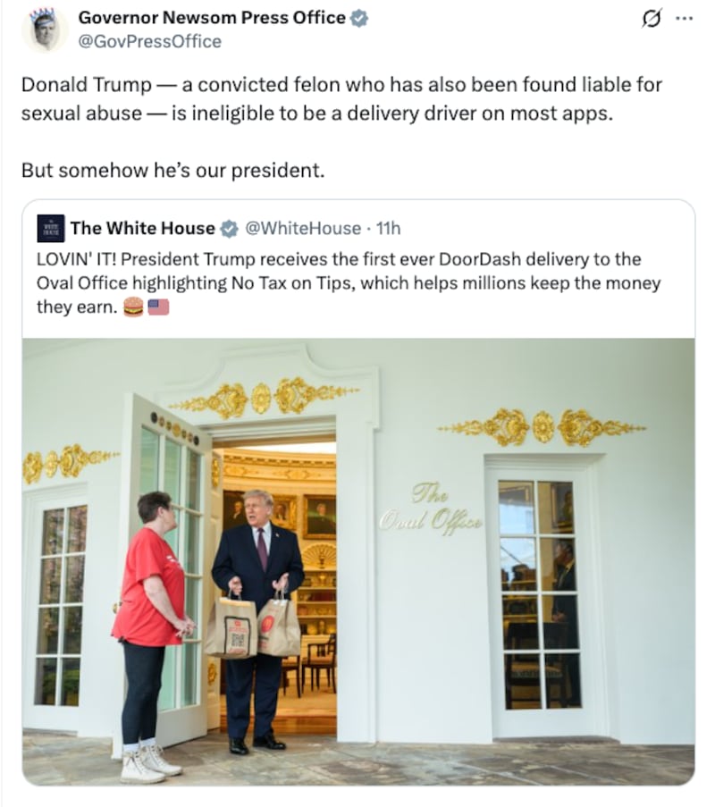 Governor Newsom's press office X post