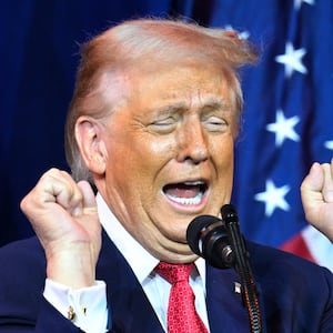 US President Donald Trump reacts as he speaks during the House Republican Party (GOP) member retreat at the Kennedy Center in Washington, DC, on January 6, 2026. (Photo by Mandel NGAN / AFP via Getty Images)