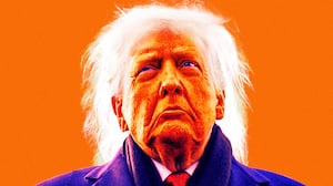 A photo illustration of Donald Trump gone mad.