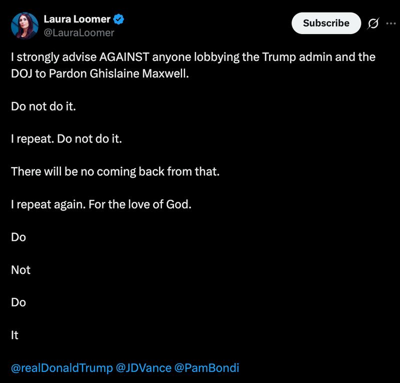 Laura Loomer's tweet.