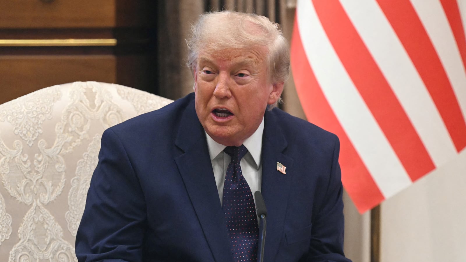 US President Donald Trump speaks during a meeting with Turkish President Recep Tayyip Erdogan (unseen) at Bestepe Presidential Compound in Ankara, on July 7, 2026, on the sidelines of the NATO Summit. (Photo by SAUL LOEB / AFP via Getty Images)