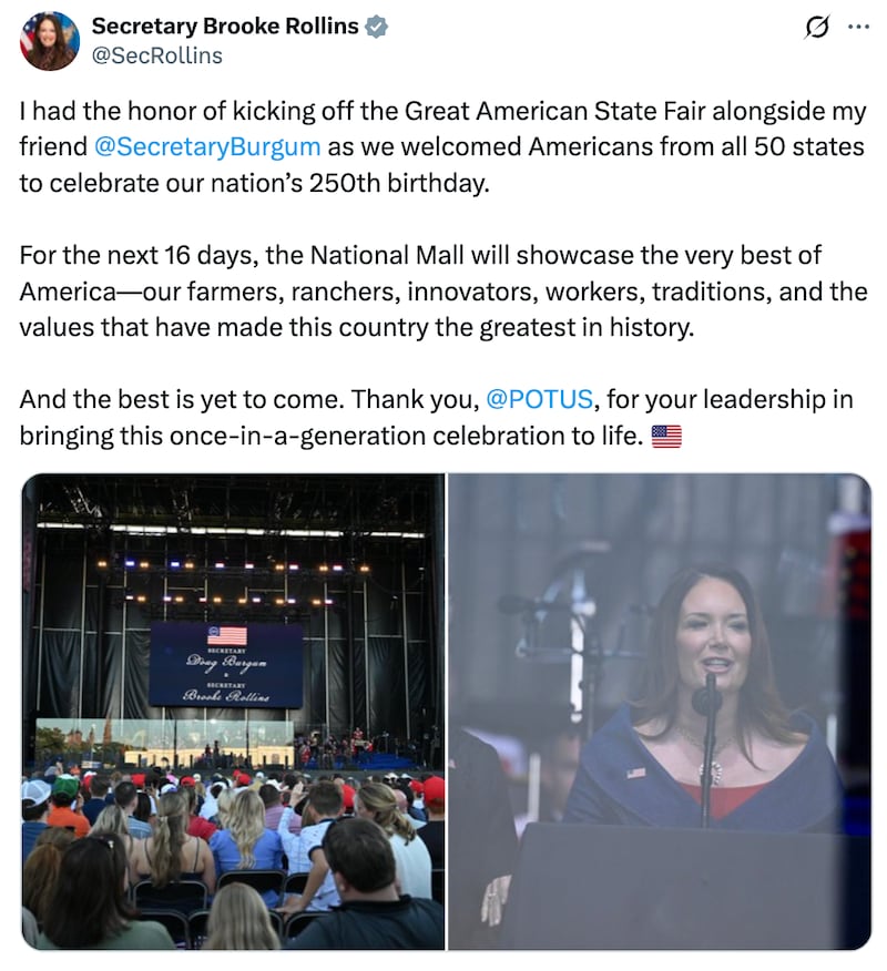 X post from Secretary Brooke Rollins
