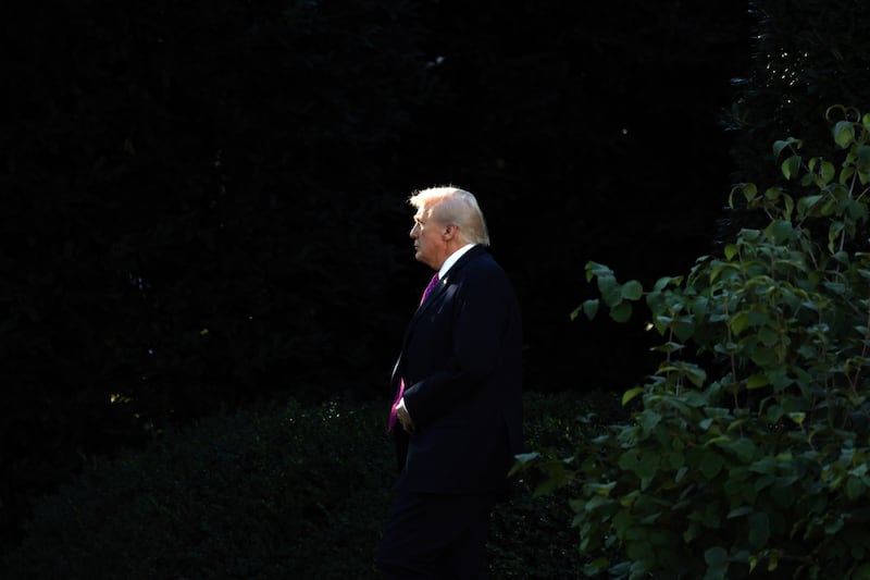 President Donald Trump walks to board Marine One as he departs from the South Lawn of the White House in Washington, D.C. on October 17, 2025.