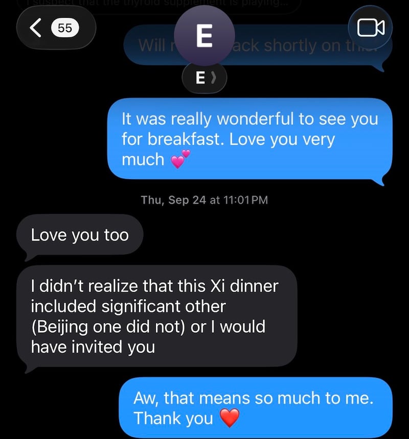 Texts between Elon Musk and his longtime girlfriend Shivon Zilis, in which they shared “I love yous” just a week ago.