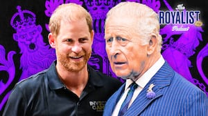 A photo illustration illo of Prince Harry and King Charles for The Royalist podcast.