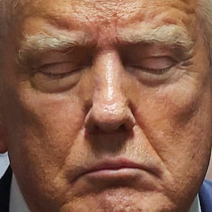 U.S. President Donald Trump closes his eyes, at Manhattan Supreme Court during his hush money trial filed by DA Bragg, in New York, U.S. May 16 2024.
