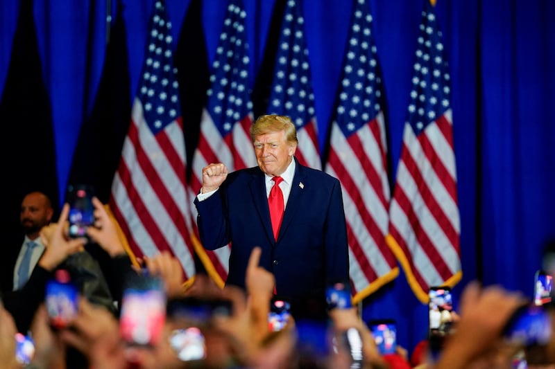 President Donald Trump participates in a midterm election rally for Oklahoma Republican gubernatorial candidate Mike Mazzei at the Choctaw Event Center in Durant, Oklahoma, US, October 1, 2026.