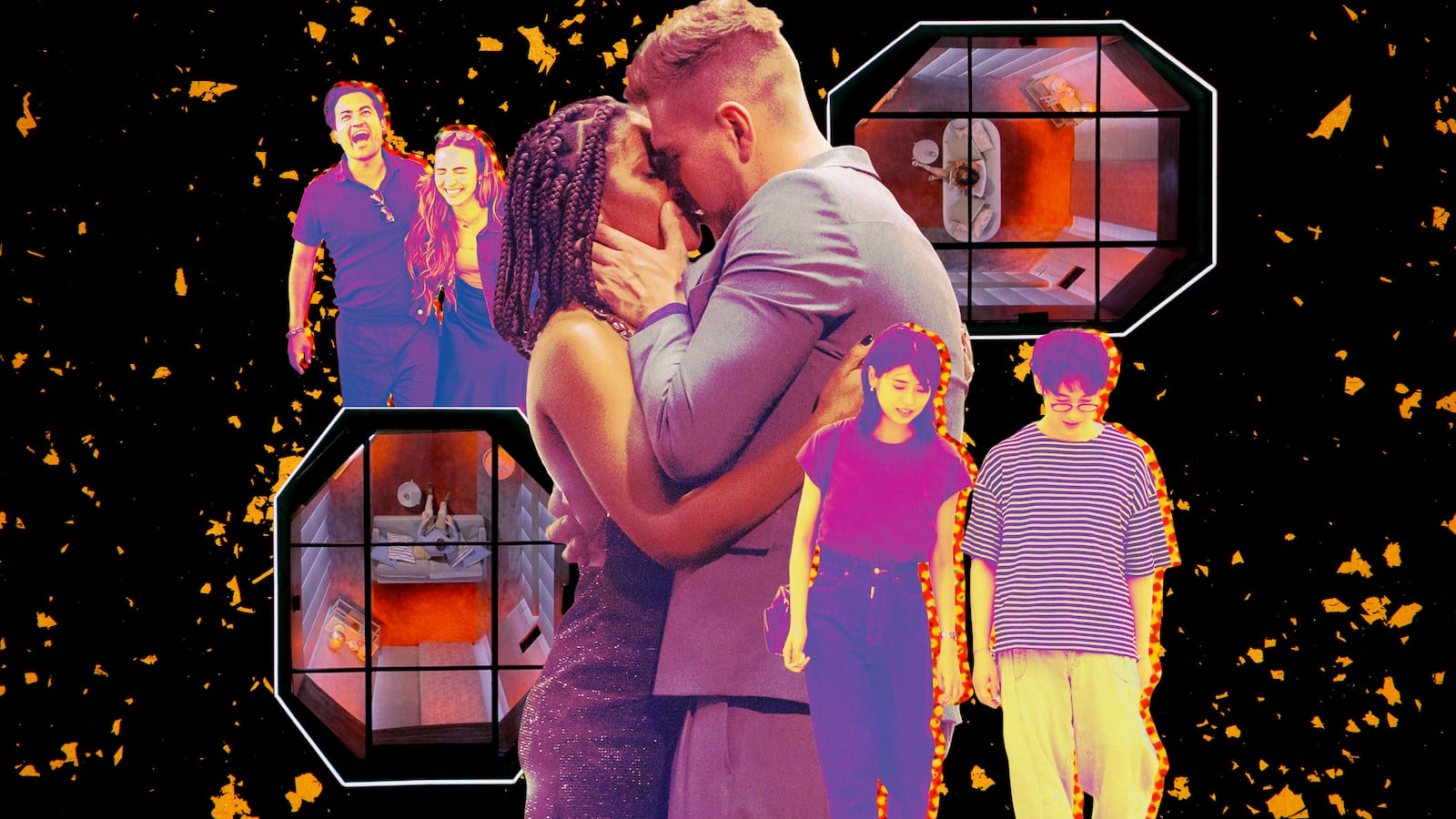 A photo illustration of Love Is Blind on Netflix