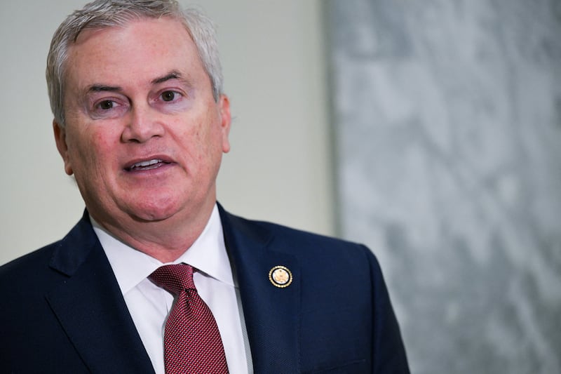 James Comer speaks to the press as he arrives for a House Oversight Committee deposition on Capitol Hill in Washington, D.C., U.S., March 11, 2026.