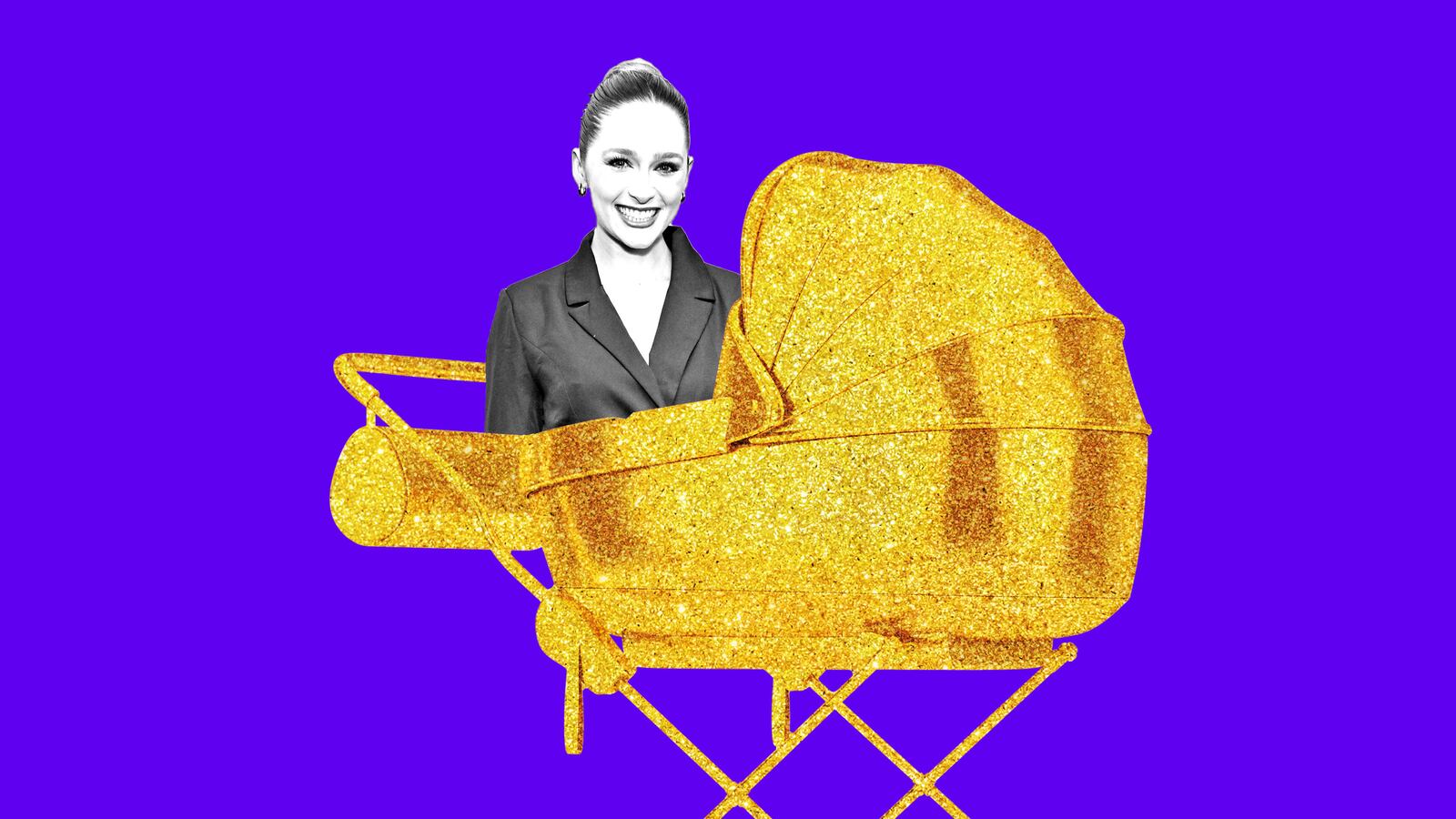 A photo illustration of Greer Grammaer in a pram.