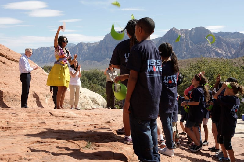 Michelle Obama delivered 130 speeches in her first 18 months as First Lady. She also said that she visited every state, including this trip to Nevada in 2010.