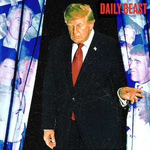 A photo illustration of Donald Trump and Jeffrey Epstein for TDB podcast.