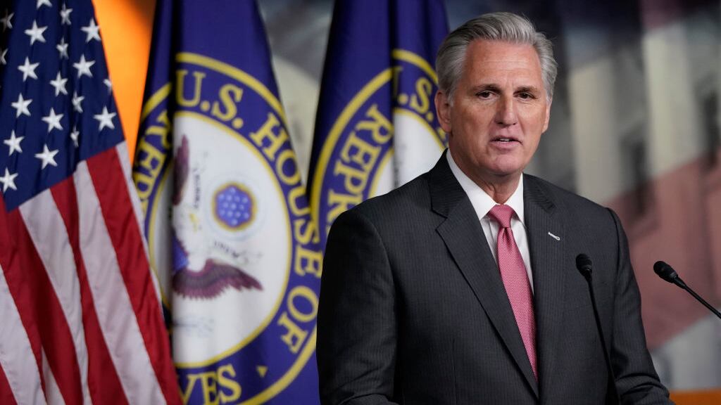 House Minority Leader Kevin McCarthy (R-CA) answers questions during a press conference at the U.S. Capitol.