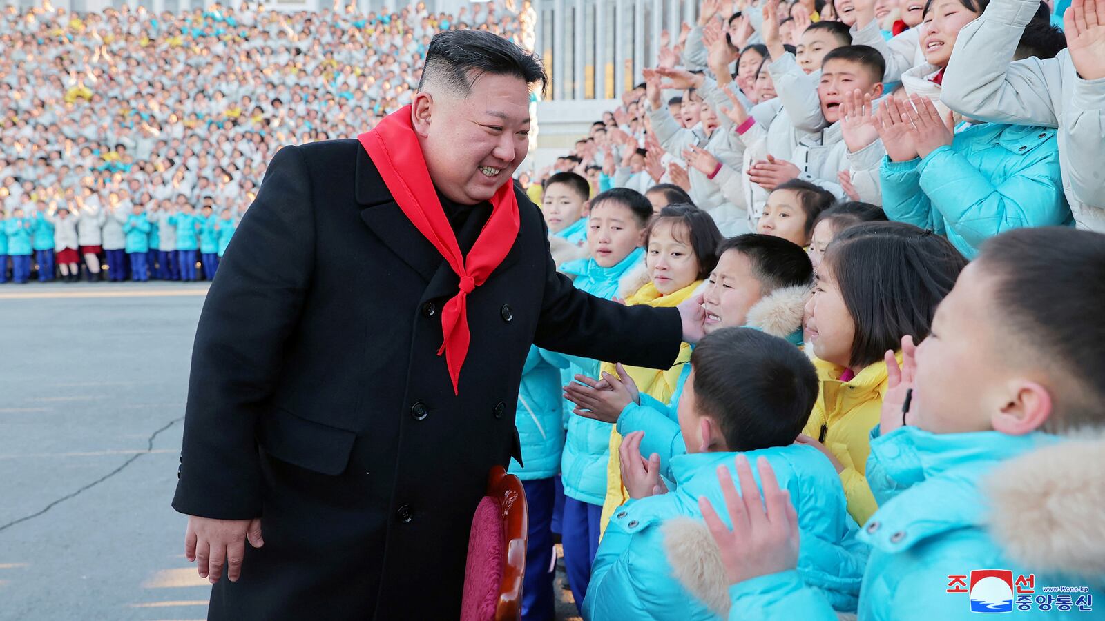 Kim Jong Un meets representatives of the Korean Children's Union in Pyongyang, North Korea, in this photo released on Jan. 1, 2023.