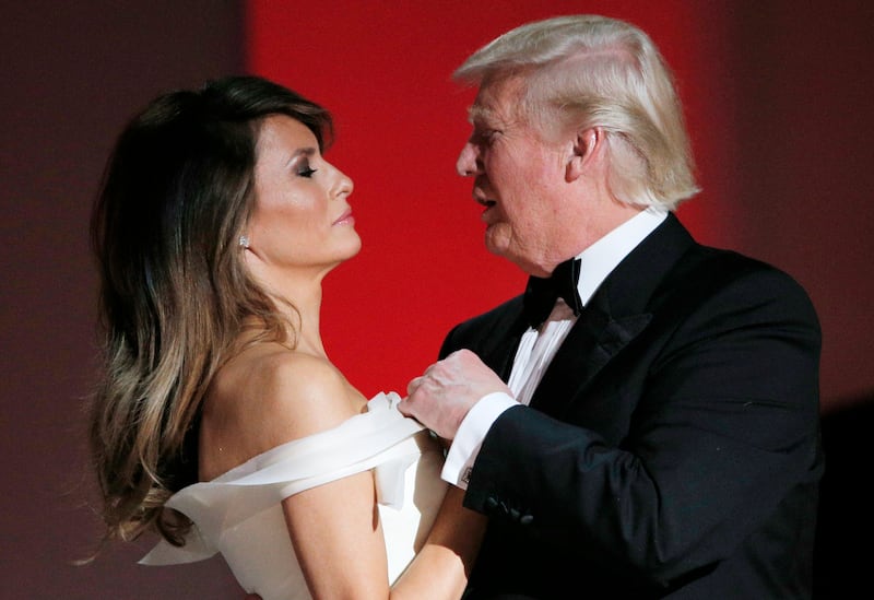 U.S. President Donald Trump and his wife first lady Melania Trump dance their first dance to Frank Sinatra's song "My Way" at his "Liberty" Inaugural Ball in Washington, DC January 20, 2016.