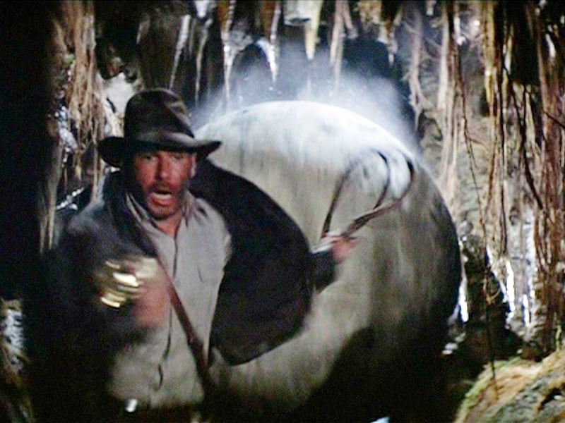 Indiana Jones and the Raiders of the Lost Ark , (aka: "Raiders of the Lost Ark"), directed by Steven Spielberg. Seen here, Indiana Jones runs from a rolling boulder. Initial theatrical release June 12, 1981. Screen capture. A Paramount Picture. (Photo by CBS via Getty Images)