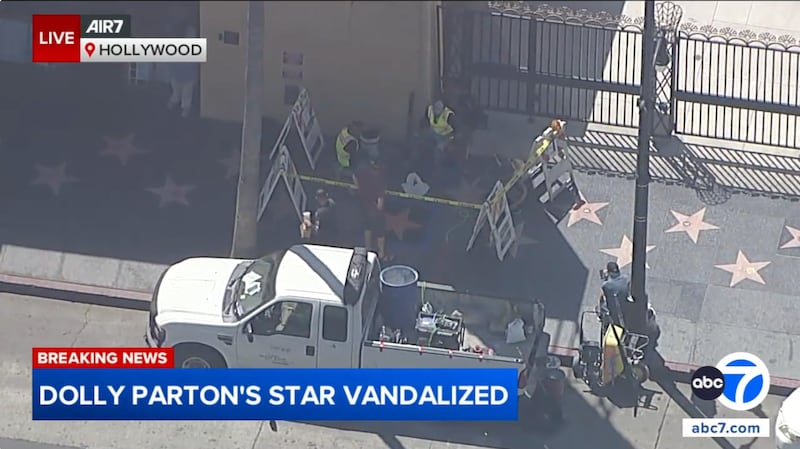 Construction crews repair Dolly Parton’s star on the Hollywood Walk of Fame after a fan reported vandalism.