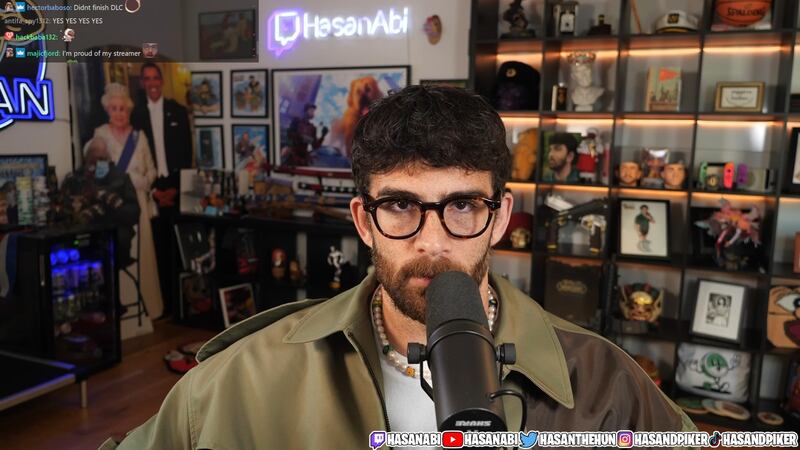 Twitch streamer Hasan Piker calls out Elon Musk during his March 25, 2025, broadcast.