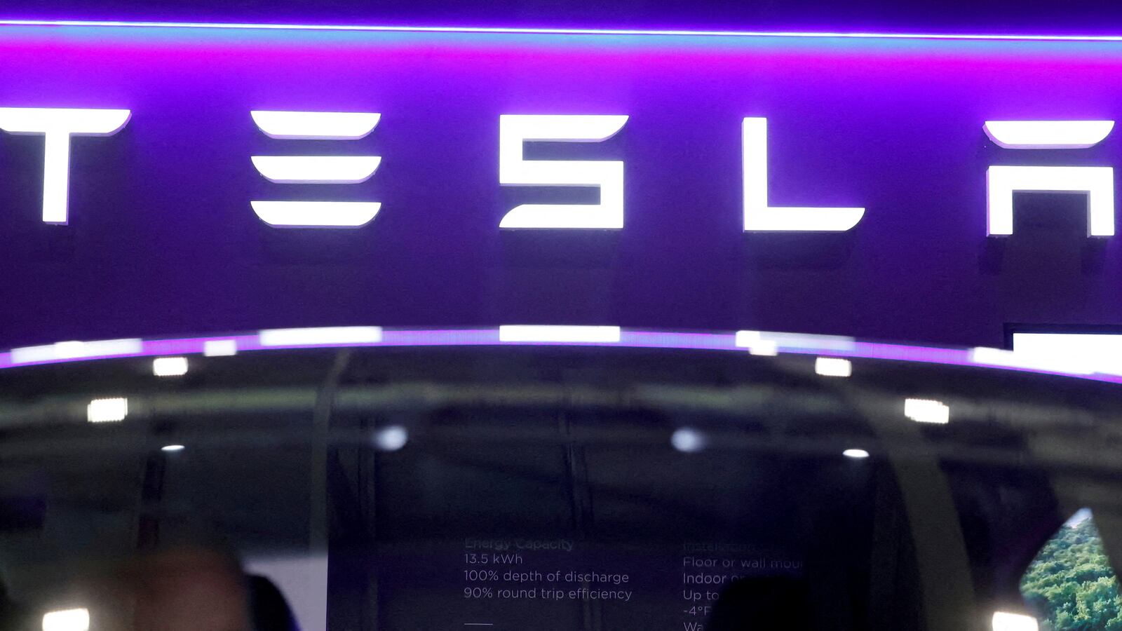 he logo of Tesla on display at the Everything Electric exhibition at the ExCeL London international exhibition and convention centre in London, Britain, March 28, 2024.