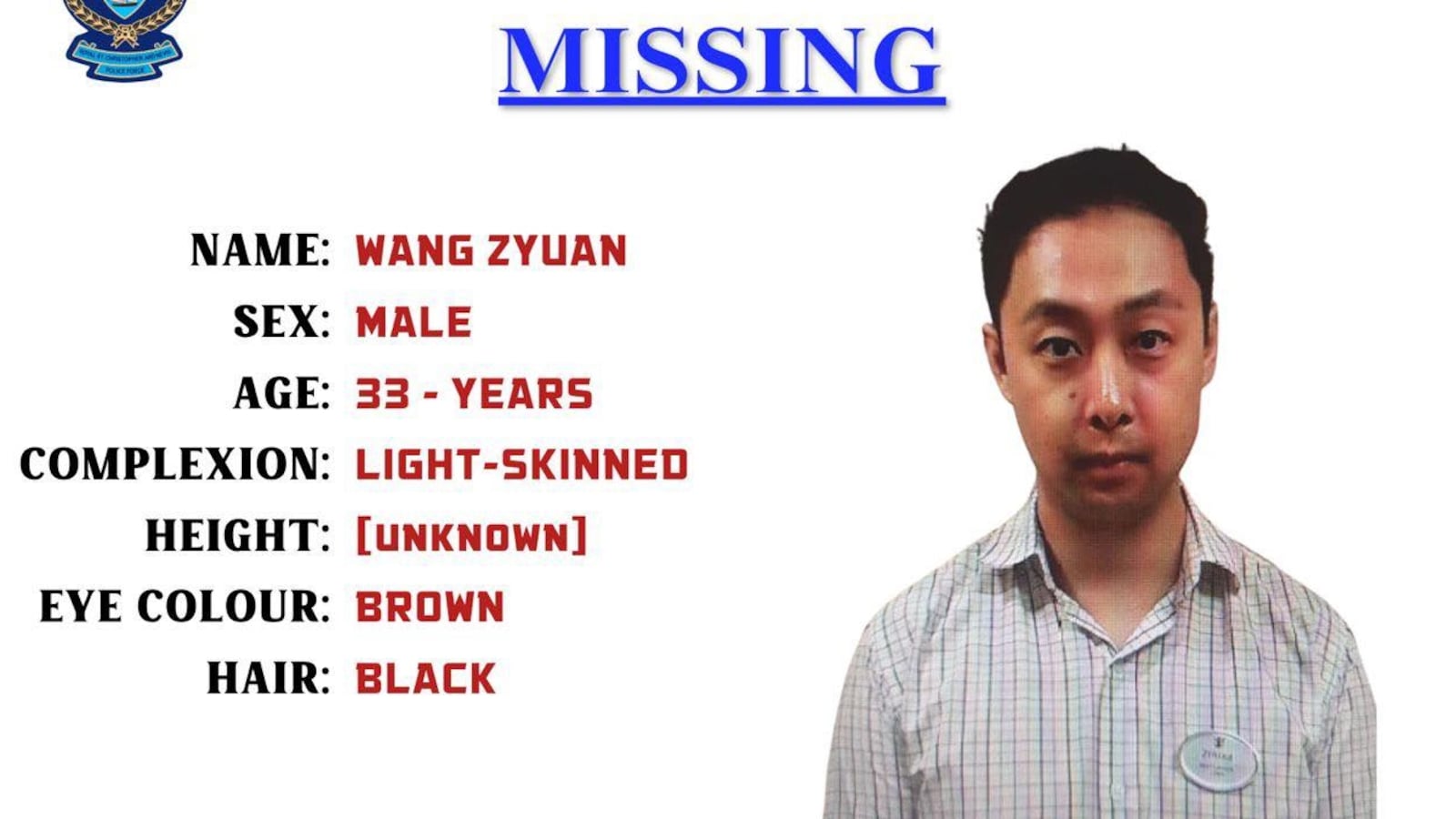 Missing poster for Wang Zyuan.