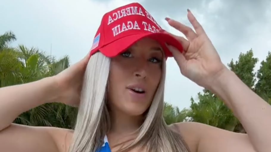 Onlyfans model Samantha Gangewere sports a Make America Great Again hat.