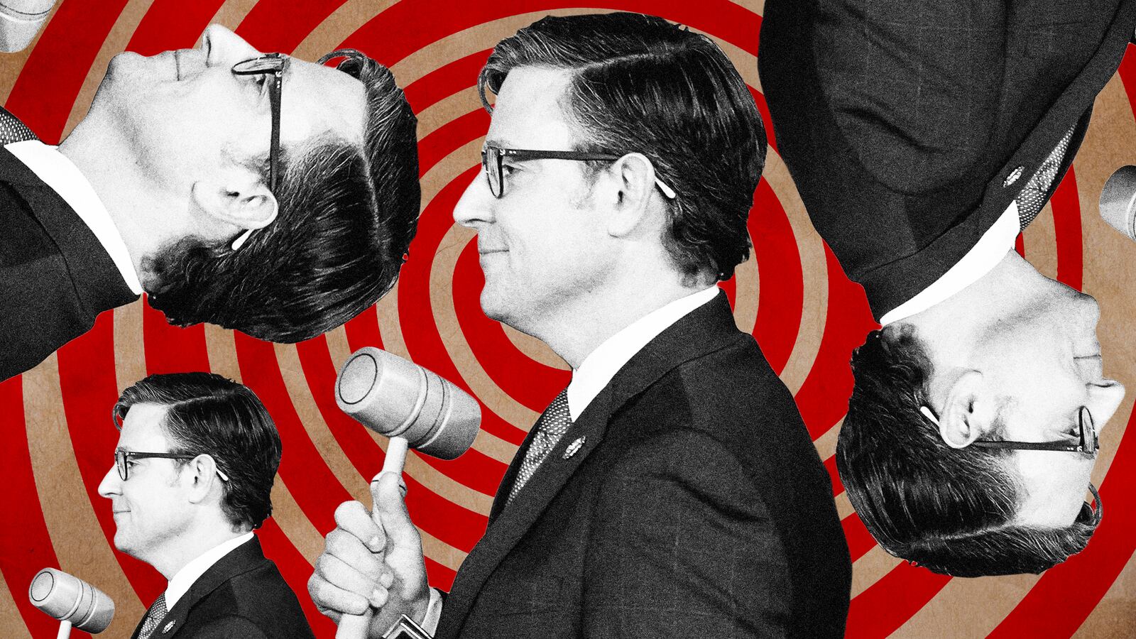 A photo illustration of House Speaker Mike Johnson.