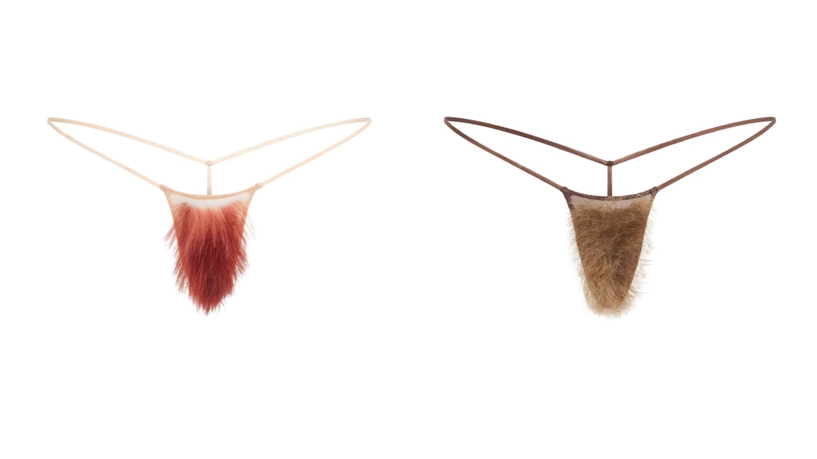 Two color combinations of the new Skims Faux Hair Micro String Thong.