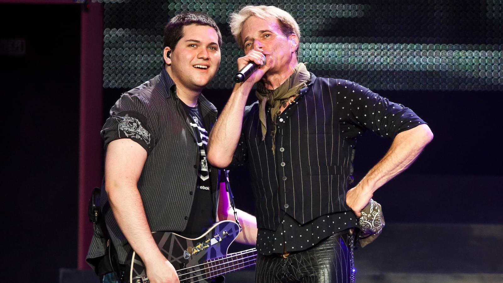 Bassist Wolfgang Van Halen (L) and vocalist David Lee Roth of Van Halen