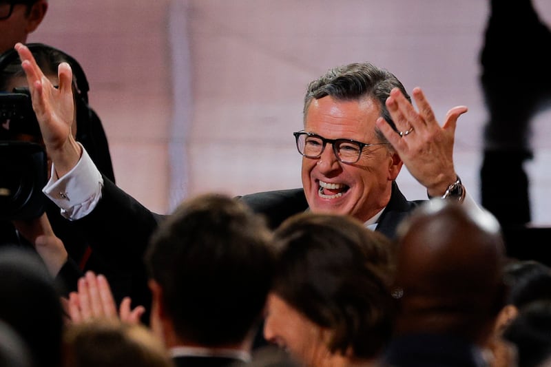 Stephen Colbert reacts as he wins the award for Outstanding Variety Talk Series award for "The Late Show with Stephen Colbert" at the 77th Primetime Emmy Awards in Los Angeles, California, U.S., September 14, 2025.