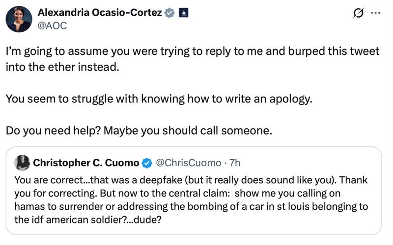 AOC and Chris Cuomo spar on X.