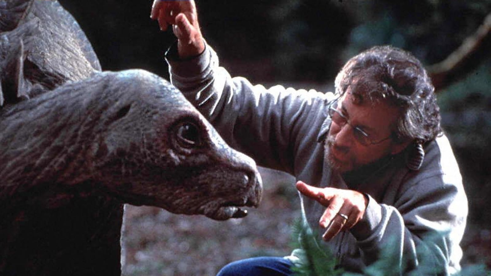 Steven Spielberg directing Jurassic Park.