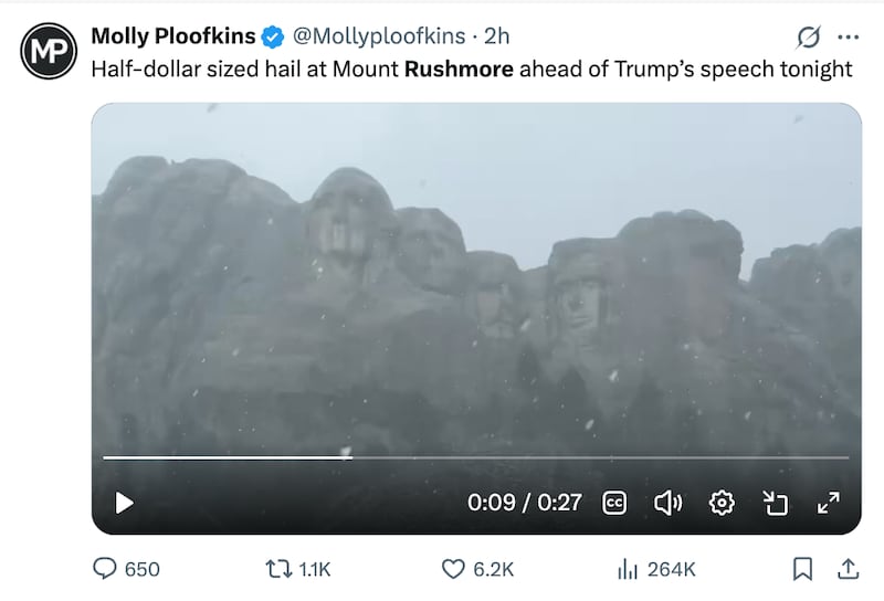 Mount Rushmore hit by hailstorm ahead of Donald Trump's speech.