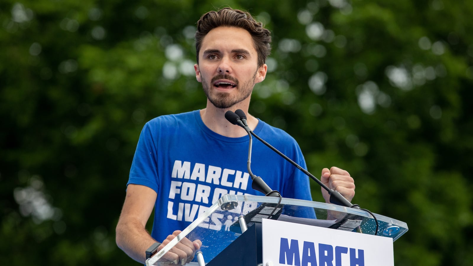 David Hogg speaks at a March for our Lives rally against gun violence at the National Mall in Washington, D.C. on June 11, 2022.