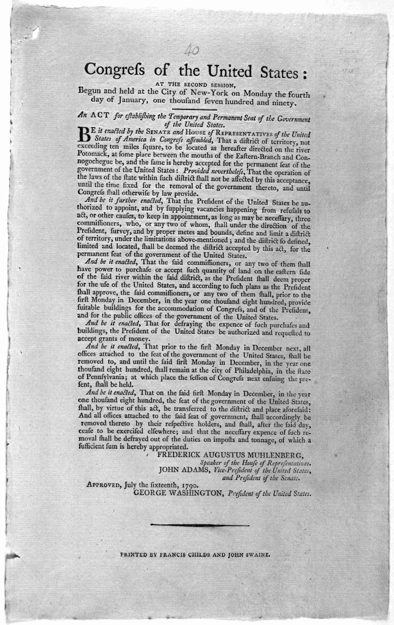 Text of the Residence Act of 1790. Credit: Library of Congress.