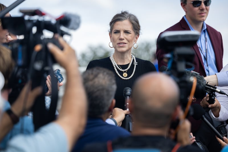 WASHINGTON, DC - SEPTEMBER 11: Congresswoman Nancy Mace (R-SC) speaks to reporters following votes on Capitol Hill in Washington, DC on September 11, 2025. (Photo by Nathan Posner/Anadolu via Getty Images)