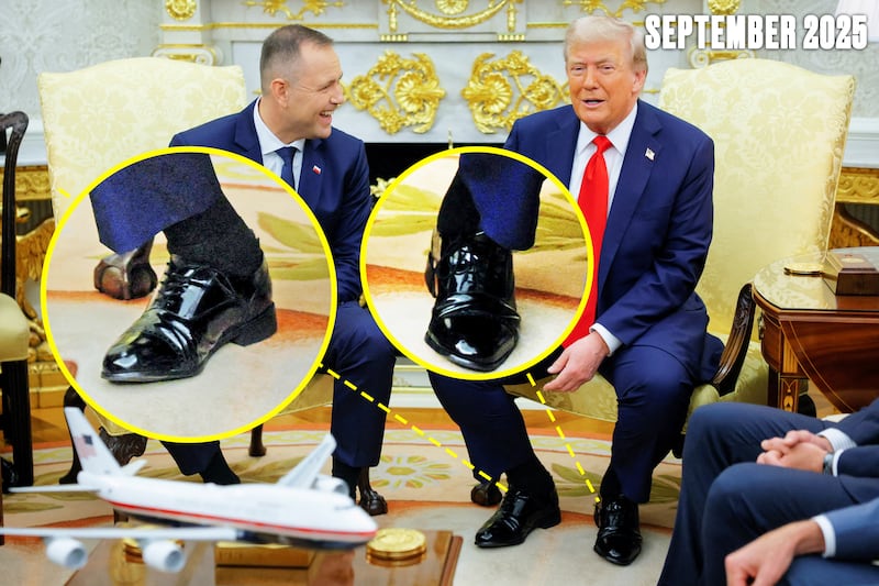 Donald Trump's cankles on display during a meeting with the President of Poland, Karol Nawrocki in the Oval Office at the White House on Sept. 3, 2025 in Washington, D.C.