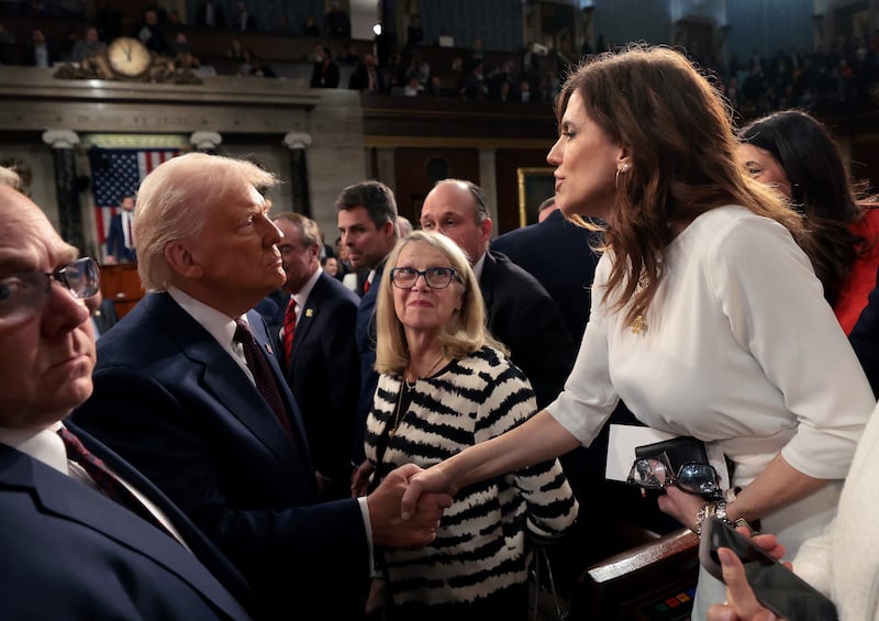 U.S. President Donald Trump shakes hands with Rep. Nancy Mace