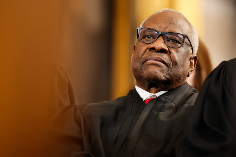WASHINGTON, DC - JANUARY 20: U.S. Associate Supreme Court Justice Clarence Thomas looks on inauguration ceremonies in the Rotunda of the U.S. Capitol on January 20, 2025 in Washington, DC. Donald Trump takes office for his second term as the 47th president of the United States. (Photo by Chip Somodevilla/Getty Images)