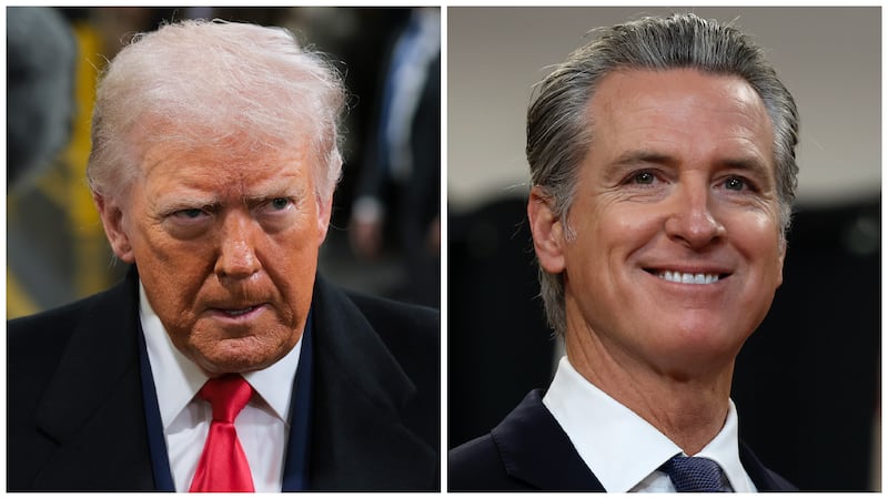 split screen of Donald Trump and Gavin Newsom.
