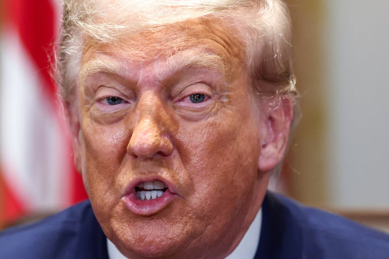 U.S. President Donald Trump speaks during a cabinet meeting at the White House in Washington, D.C., U.S., July 8, 2025.   REUTERS/Kevin Lamarque