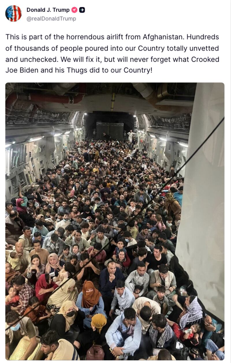 Donald Trump Truth Social post about Afghanistan