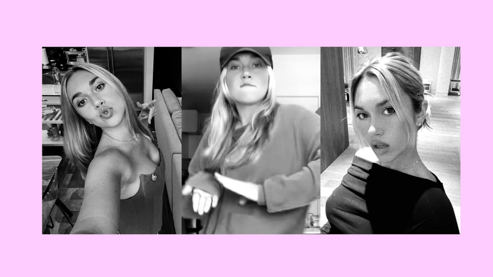 A triptych of Megan Boni taking selfies on Instagram